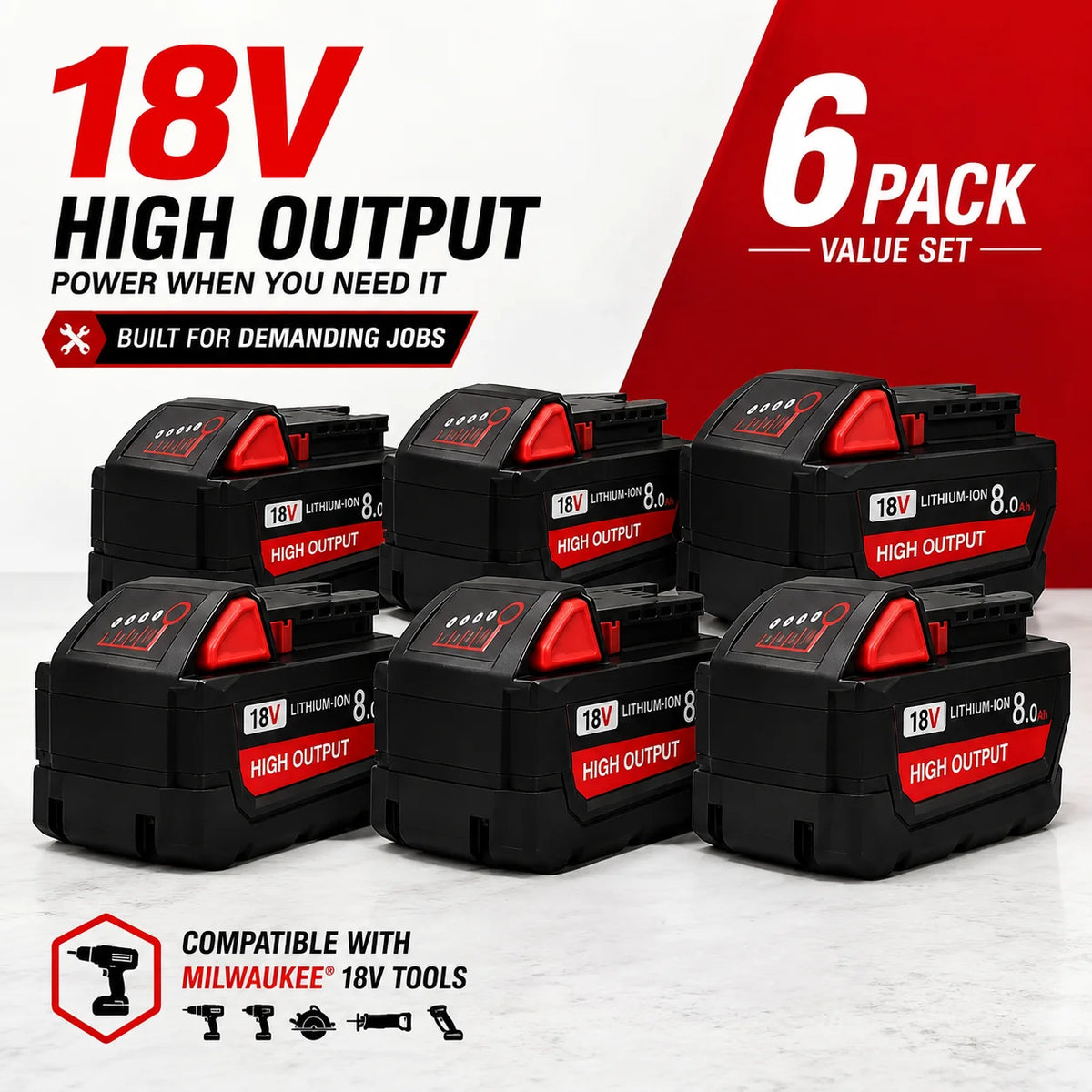 Replacement Battery Compatible With Milwaukee M18 Power Tools