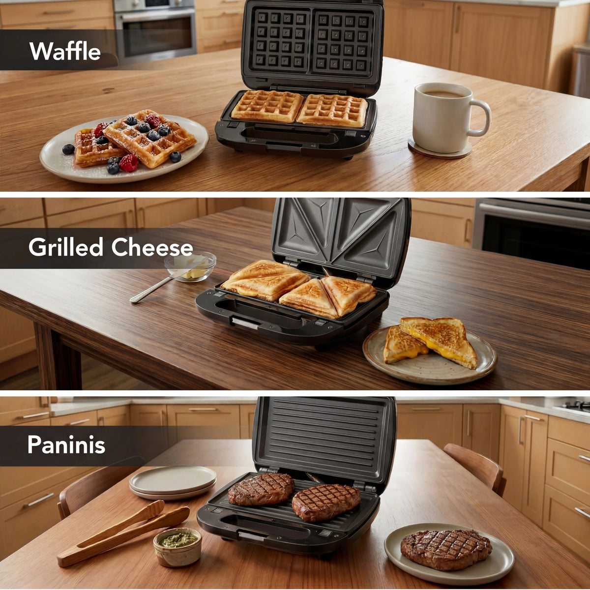 CACHOO 3 In 1 Sandwich Maker Panini Press Waffle Iron