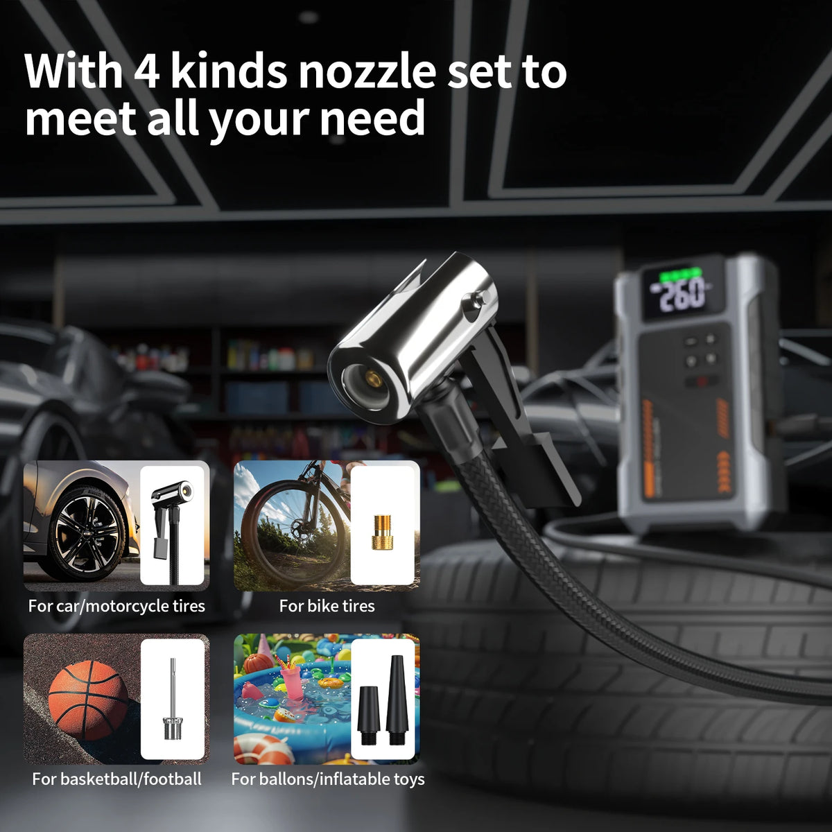 Geeneu Portable Car Jump Starter With Integrated Air Compressor
