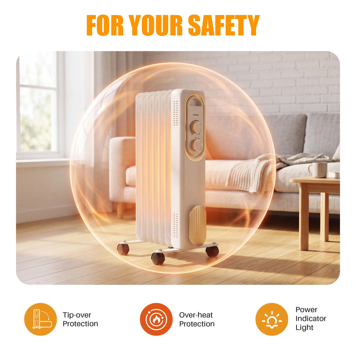 JHK 1500W Oil Filled Radiator Heater With Adjustable Thermostat