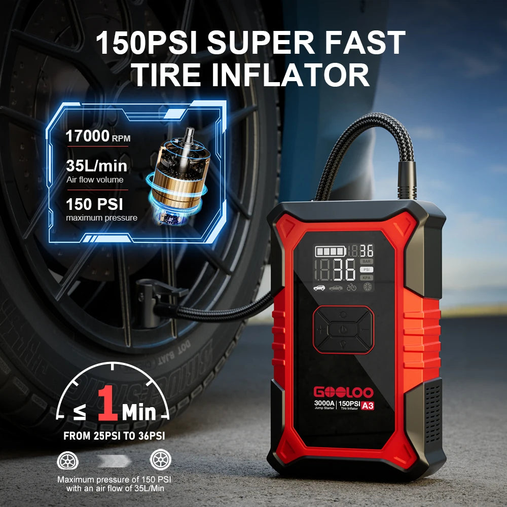 GOOLOO A3 3000A Portable Jump Starter With Air Compressor
