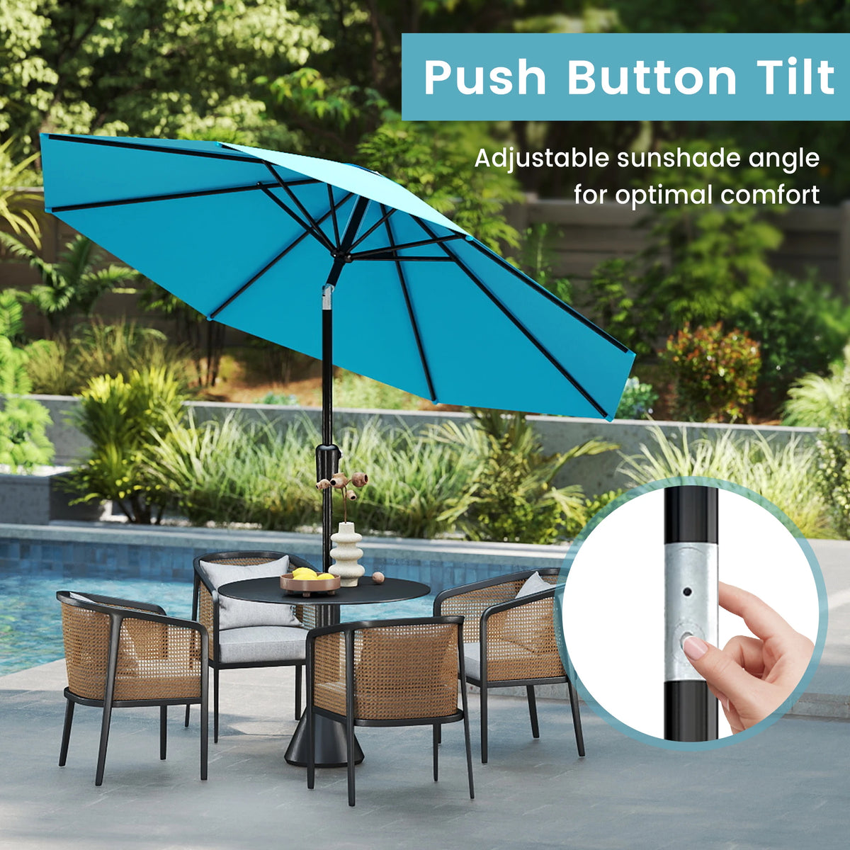 Patio Market Umbrella With Crank Lift Tilt And UV Protection