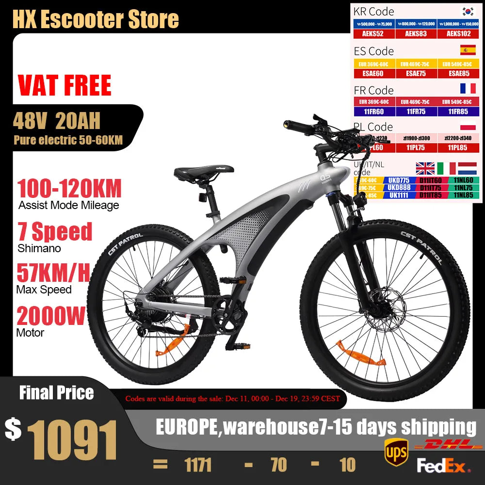 HUANCI Q5 Electric Mountain Bike With Torque Sensor Hydraulic Brakes