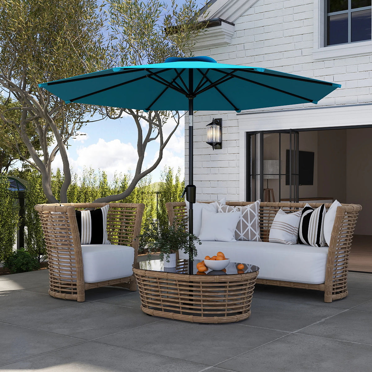Patio Market Umbrella With Crank Lift Tilt And UV Protection