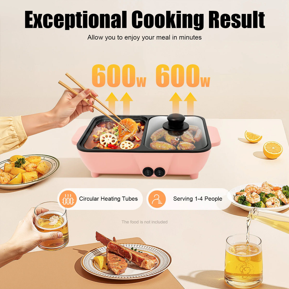 2 In 1 Electric Hot Pot And Griddle For Shabu Shabu Cooking