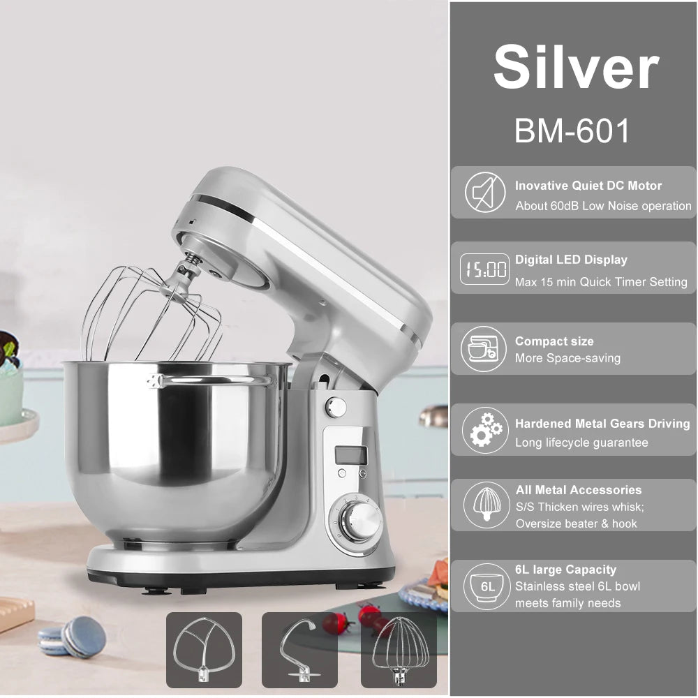 BioloMix 1200W Tilt Head Stand Mixer Dough Hook And Whisk