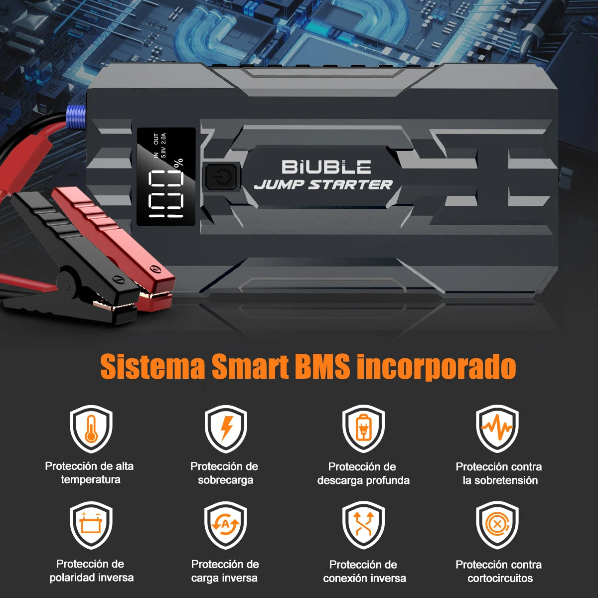 BIUBLE Portable Car Jump Starter With Smart Safety Cable