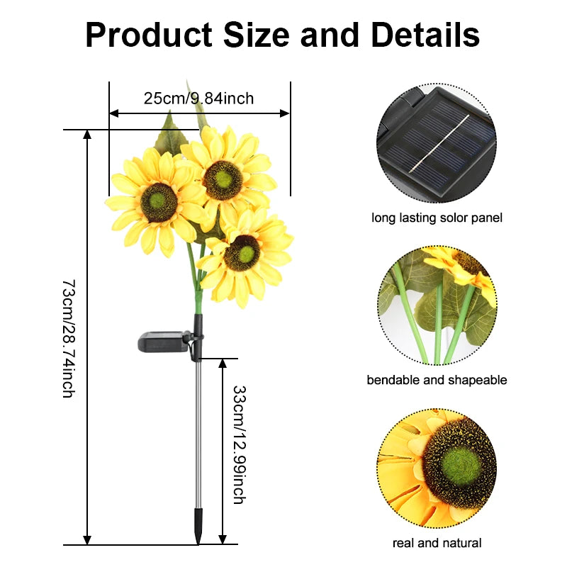 FAMCDC Solar Powered Sunflower Garden Lights Outdoor Waterproof LED