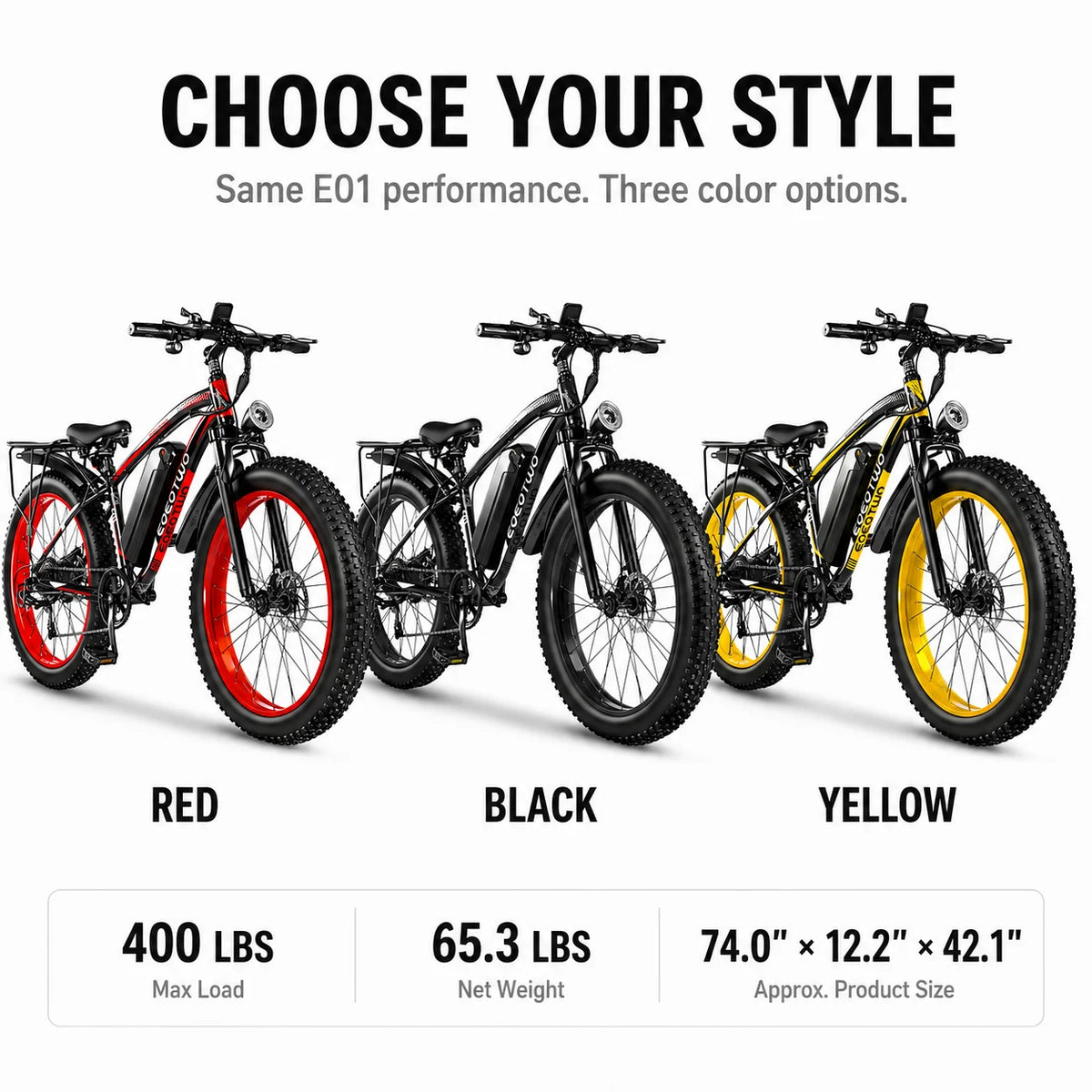 EOEOTWO Electric Fat Tire Bike For Adults Smooth Riding Experience
