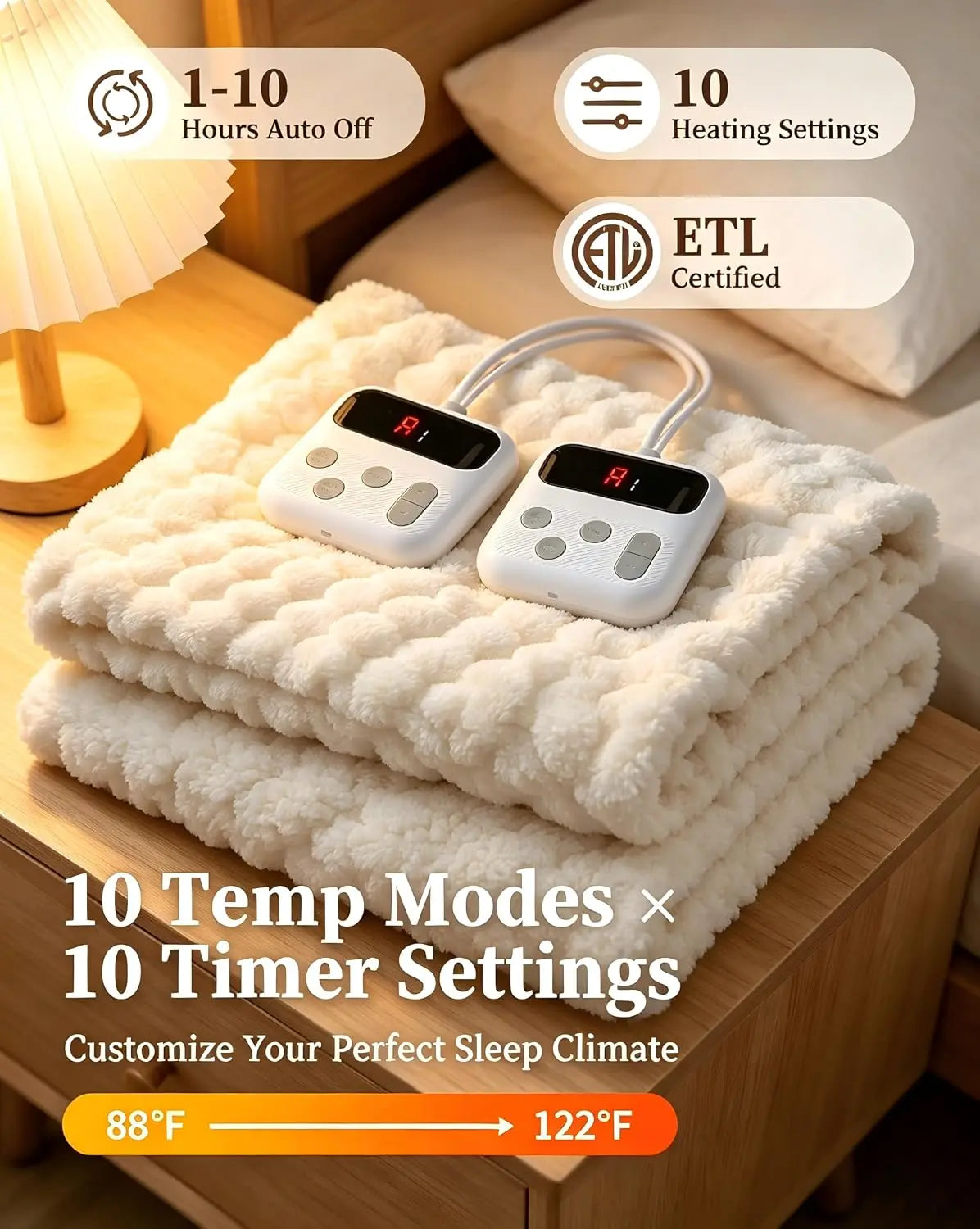 Garvee Flannel Sherpa Electric Heating Blanket With 10 Heat Settings