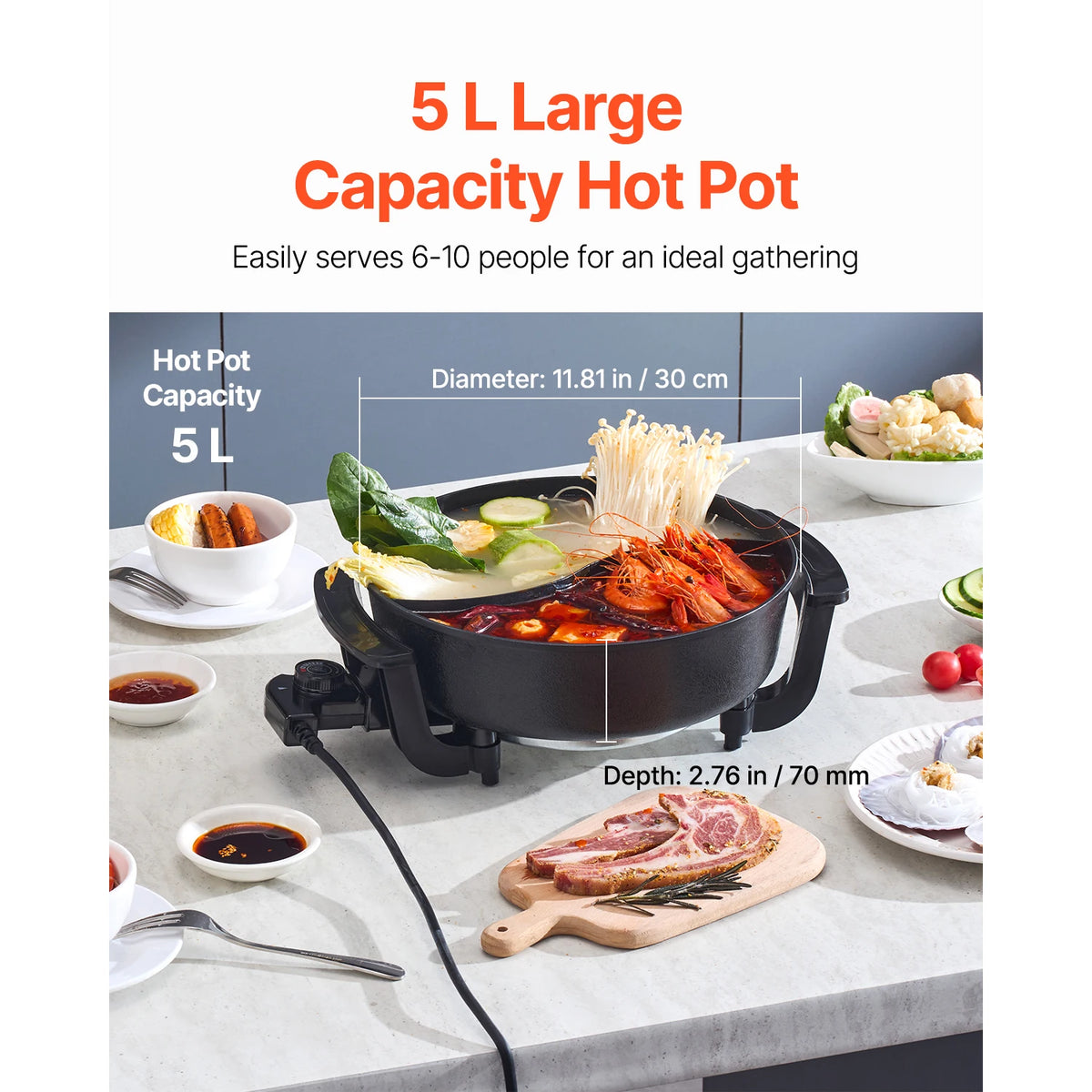 SucceBuy Dual Flavor Electric Hot Pot With Divider Glass Lid