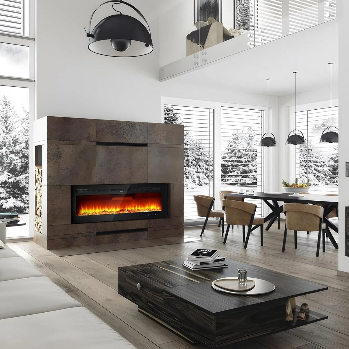 Wall Mounted Electric Fireplace Heater With Remote And Adjustable Flames