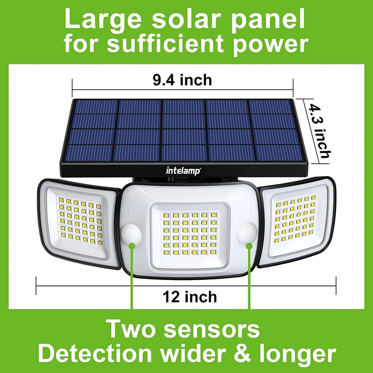 Intelamp Outdoor Solar Security Flood Light With Motion Sensors