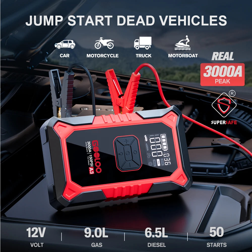 GOOLOO A3 3000A Portable Jump Starter With Air Compressor