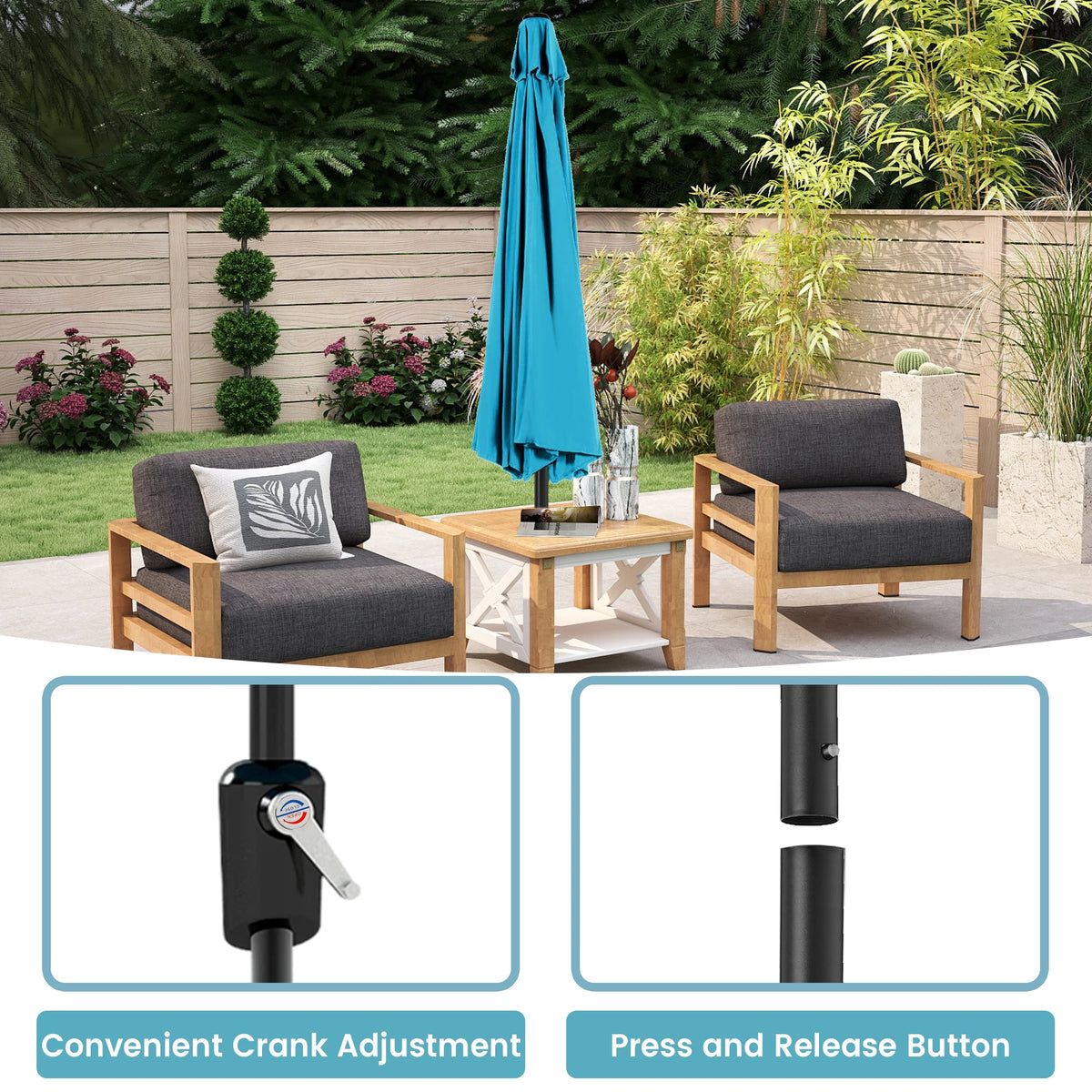 Patio Market Umbrella With Crank Lift Tilt And UV Protection