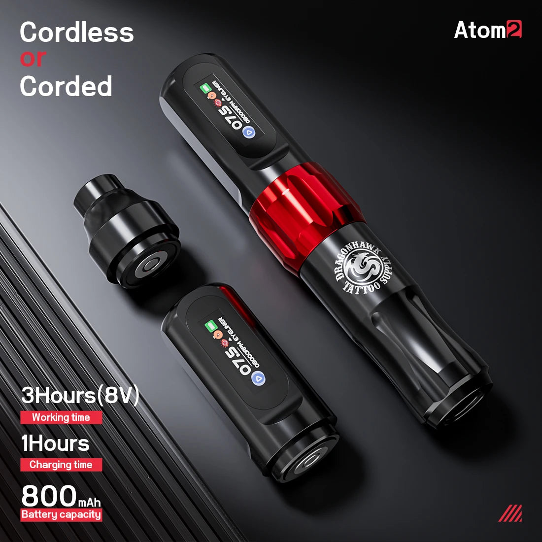 Dragonhawk Atom2 Wireless PMU Tattoo Pen With Five Preset Modes