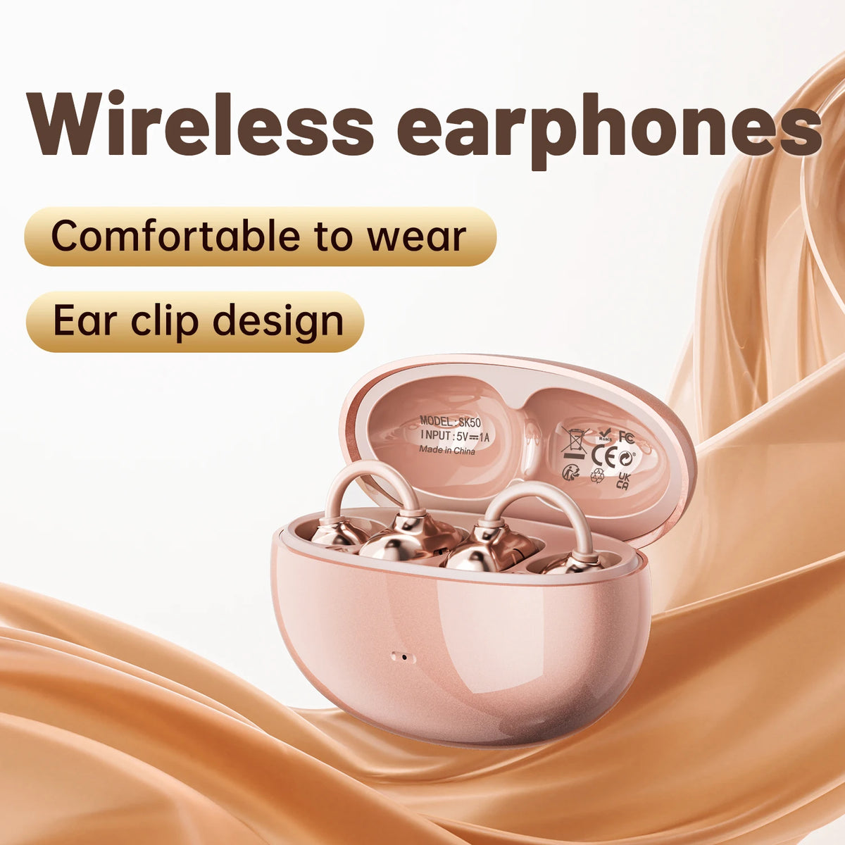 INSONIXN Open-Ear Bluetooth Clip Earbuds With Microphone For Workouts