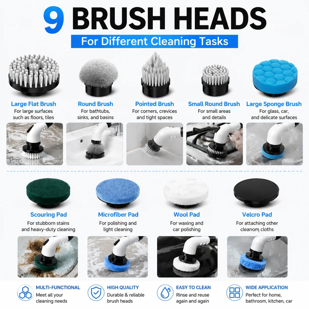 Cordless Electric Spin Scrubber With Nine Attachments For Home Use