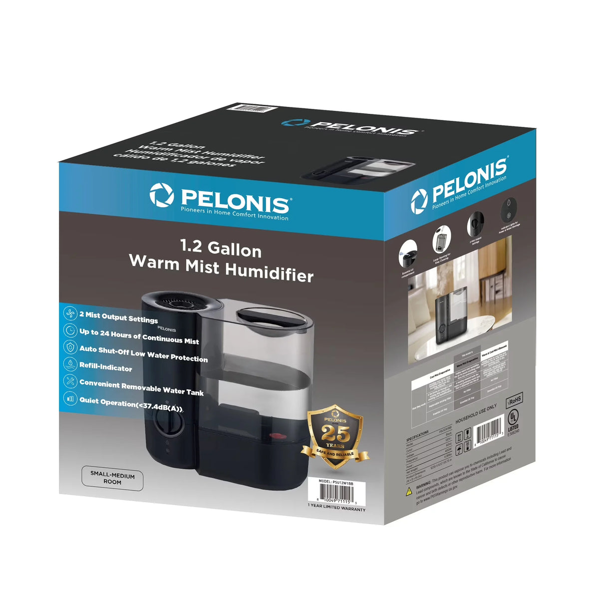 Pelonis Warm Mist Humidifier With Quiet Operation And Night Light