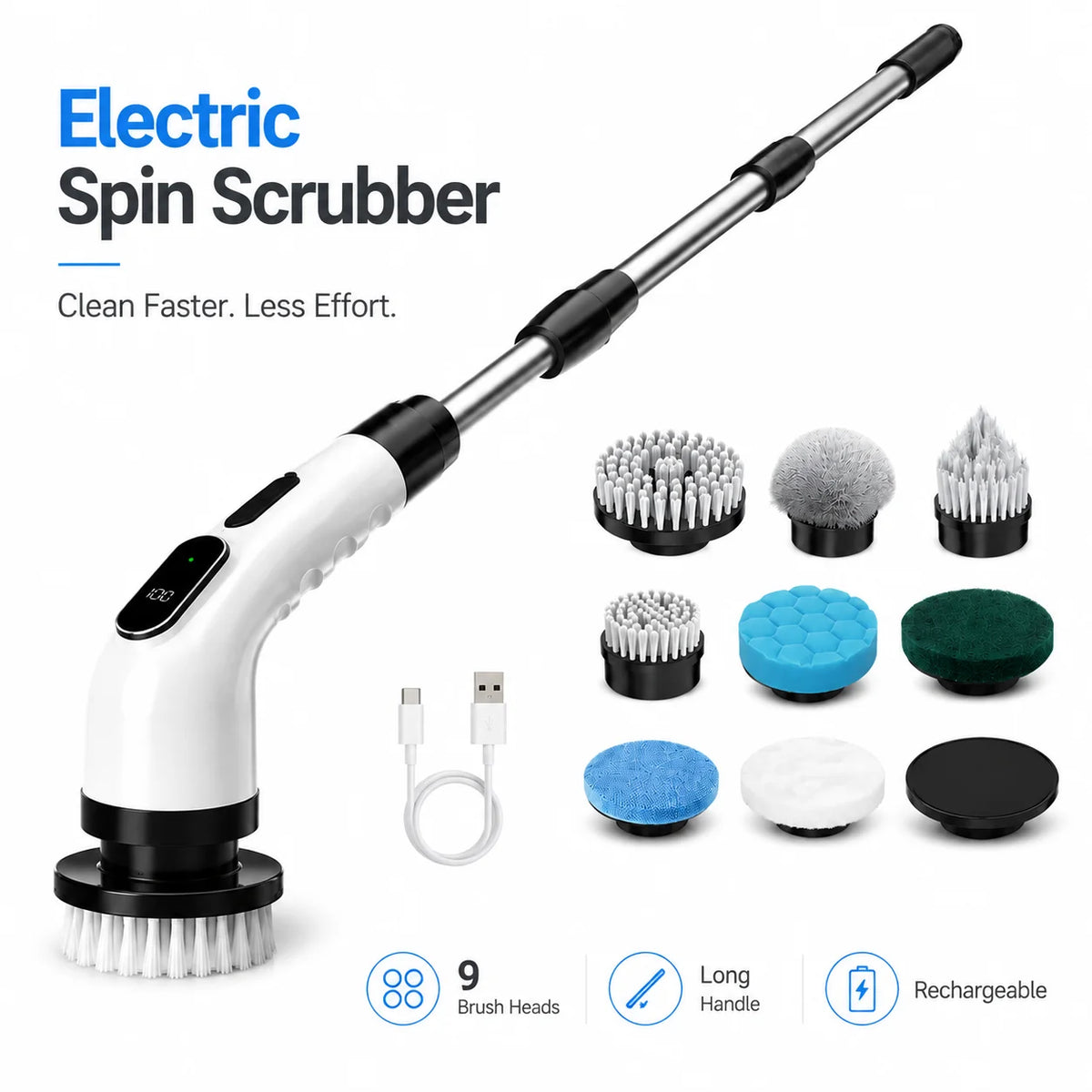 Cordless Electric Spin Scrubber With Nine Attachments For Home Use