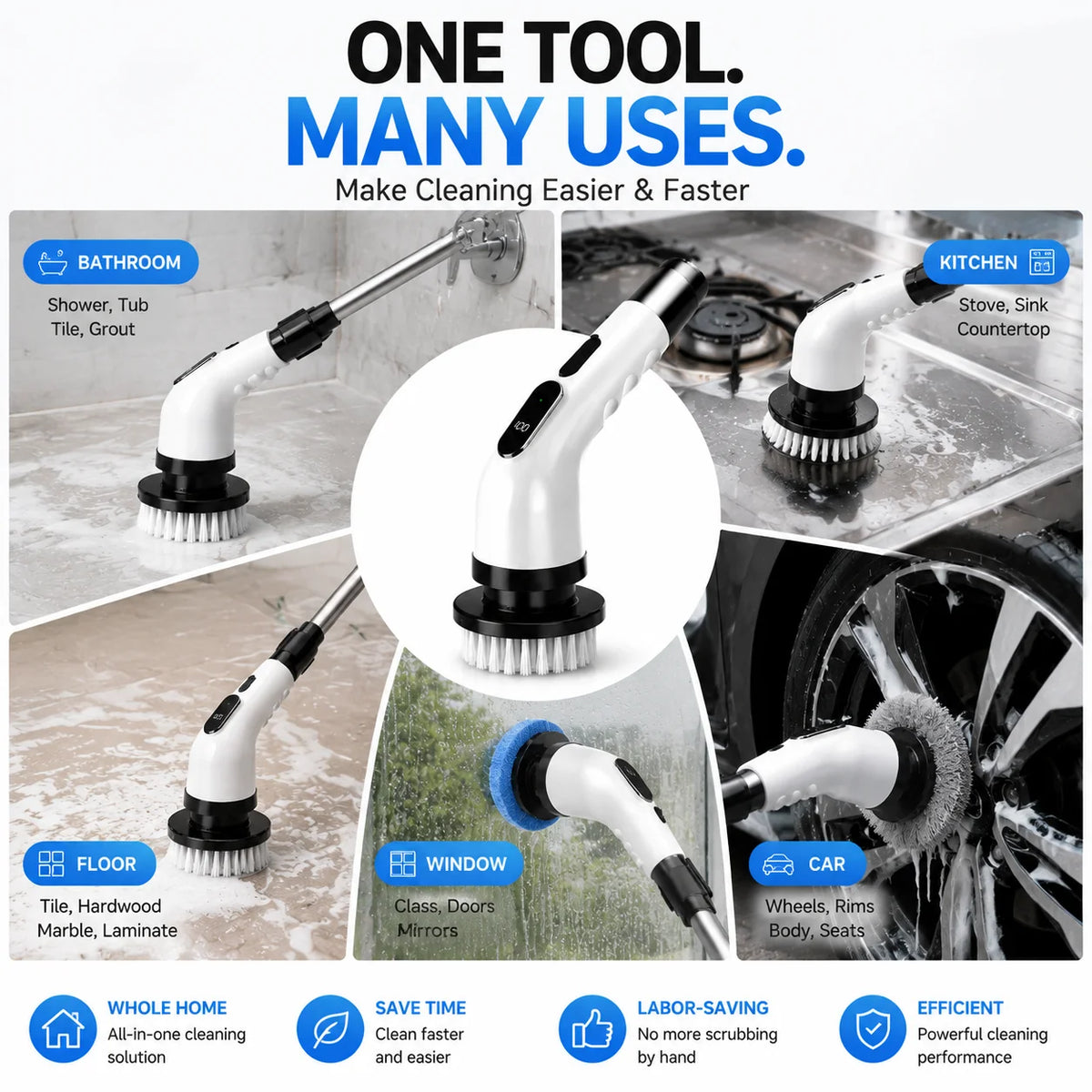 Cordless Electric Spin Scrubber With Nine Attachments For Home Use