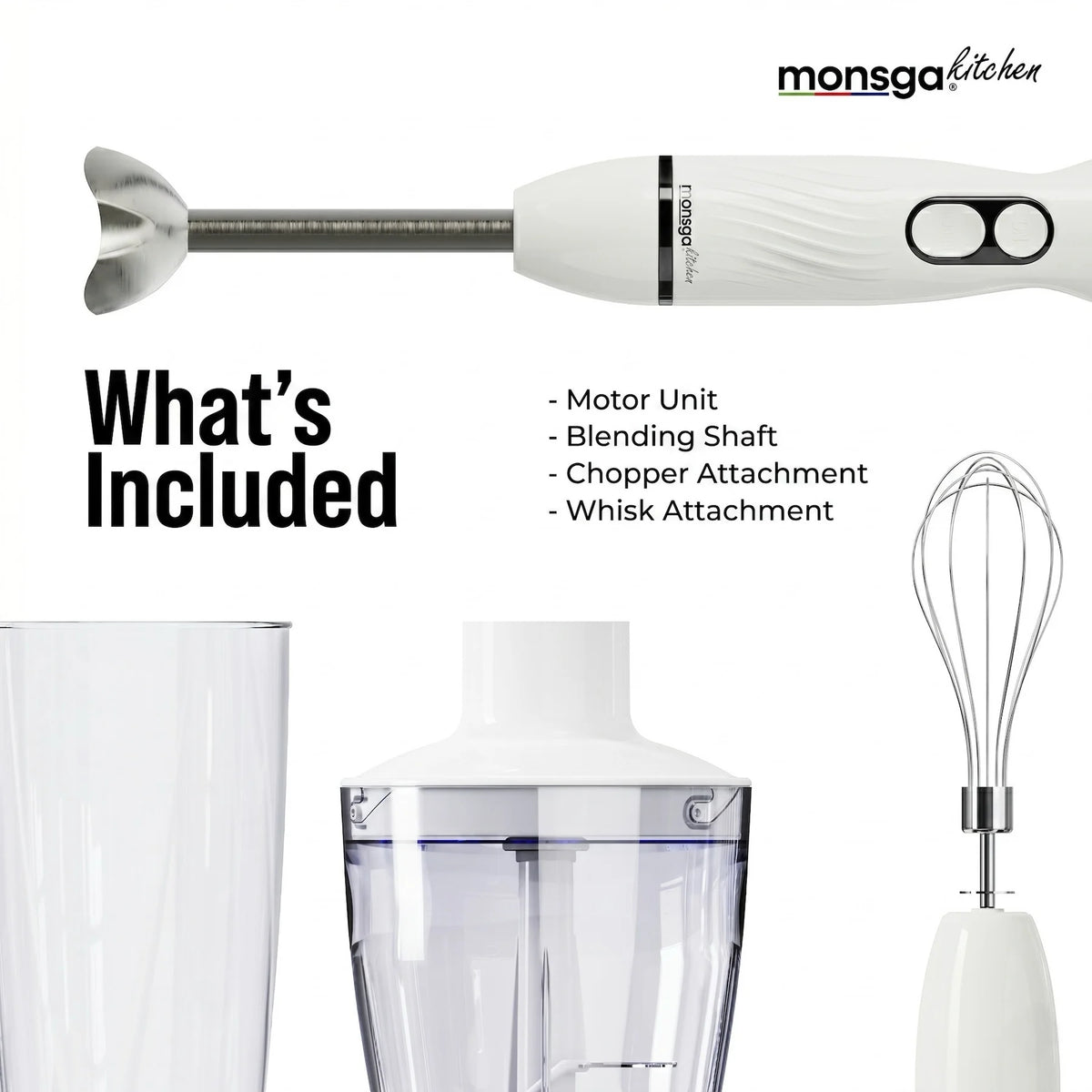 MONSGA Multifunctional Immersion Hand Blender With Chopper And Whisk