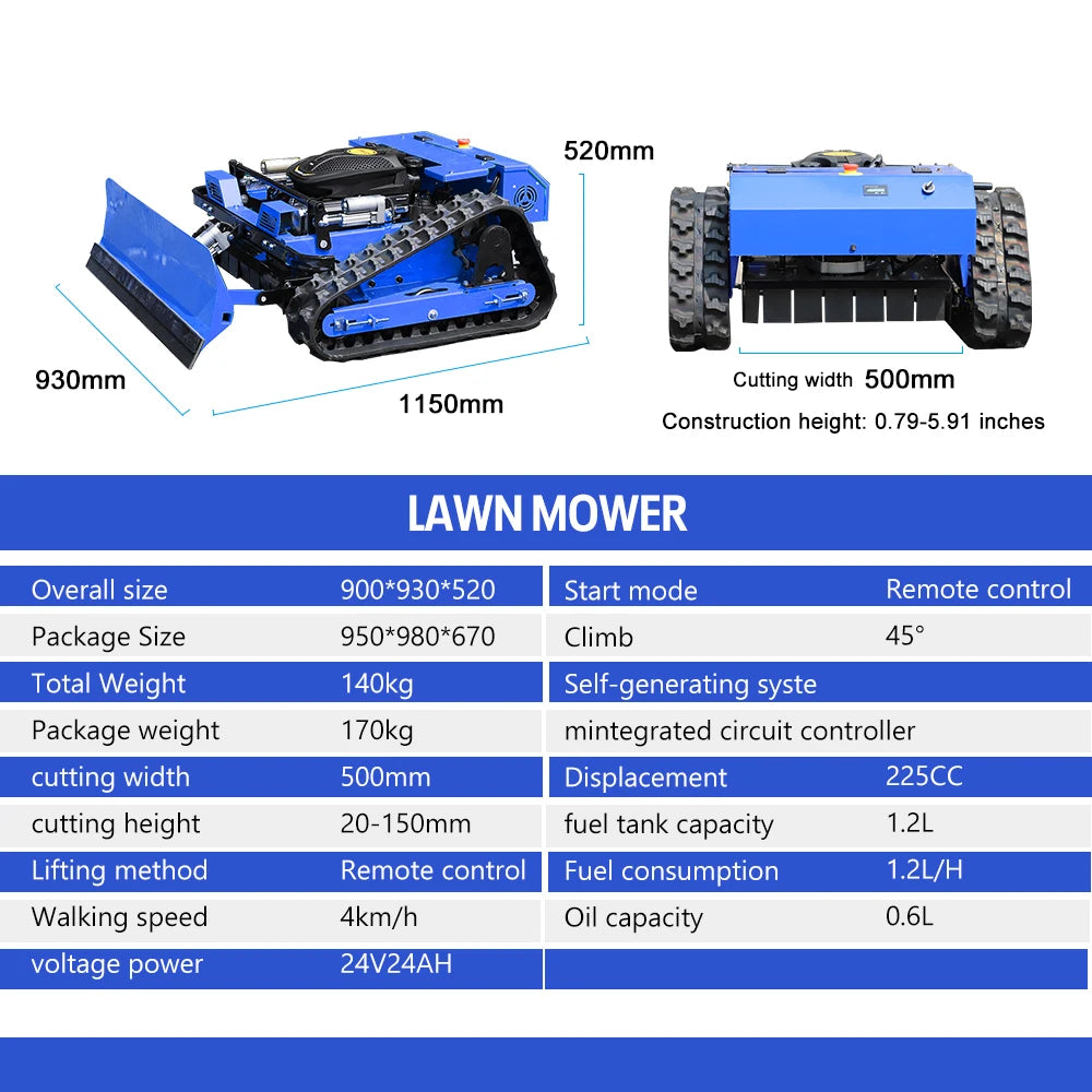 MASENTER Remote Control Crawler Lawn Mower With Snow Shovel Attachment