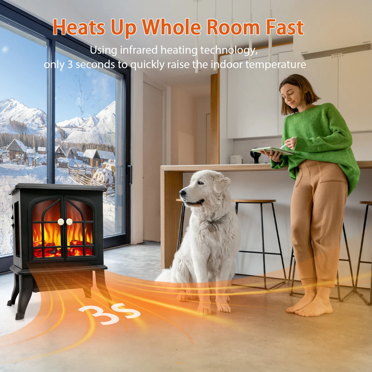 Electric Fireplace Heater With Realistic 3D Flame And Overheat Protection