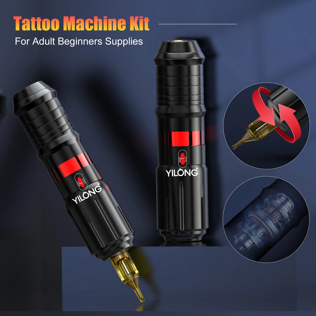 YILONG Wireless Rotary Tattoo Pen Machine Kit With Cartridge Needles
