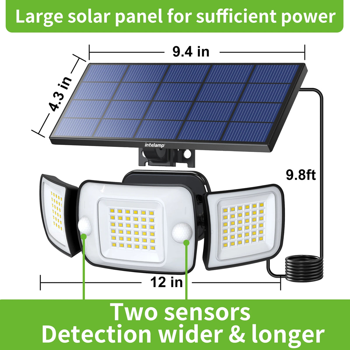 Intelamp Outdoor Solar LED Light With Dual Motion Sensors