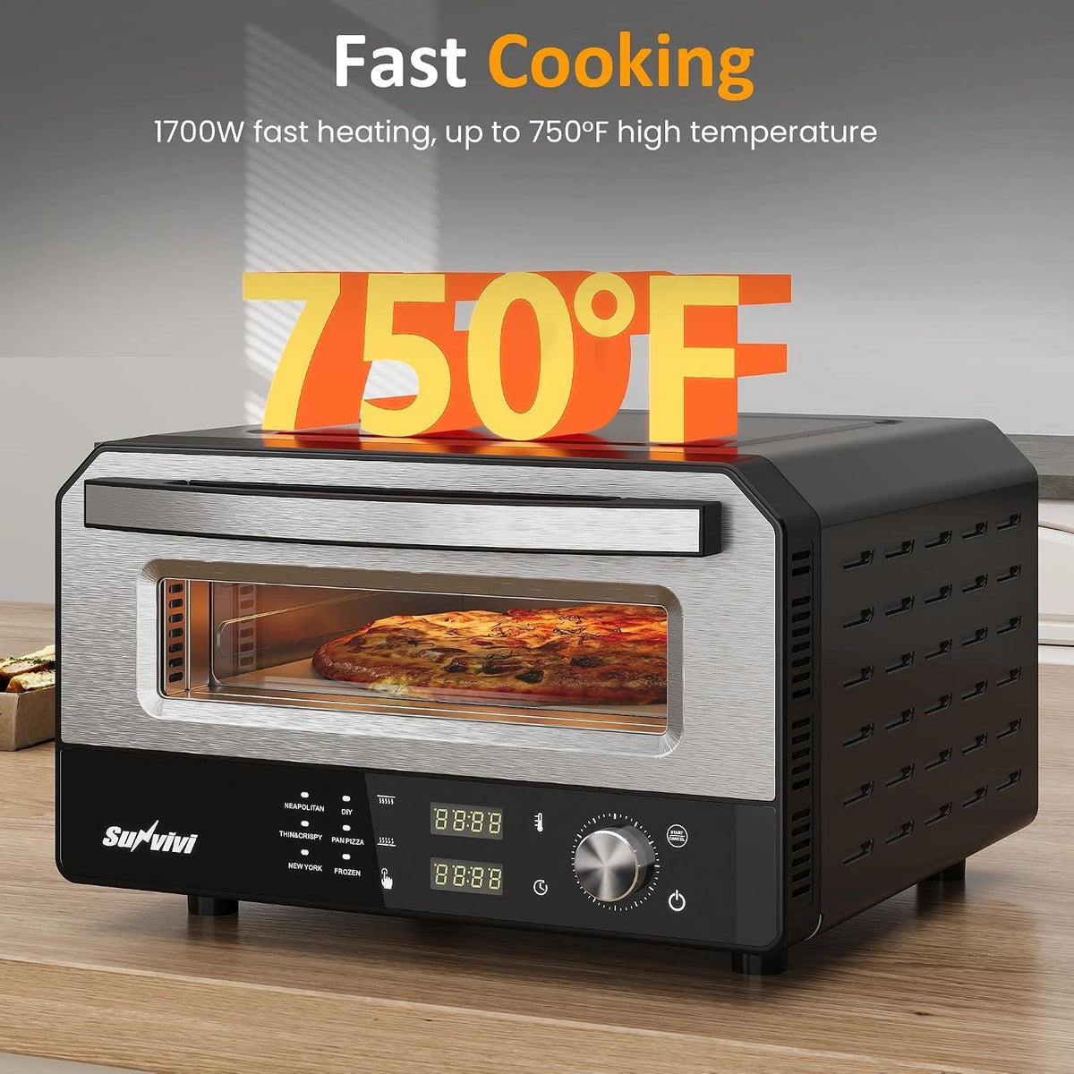 Portable Electric Pizza Oven With Preset Cooking And Baking Stone