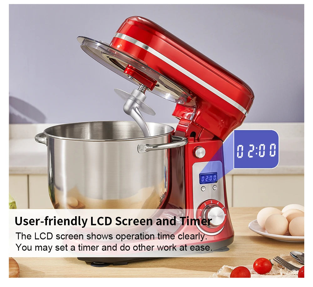 BioloMix 1200W Tilt Head Stand Mixer Dough Hook And Whisk