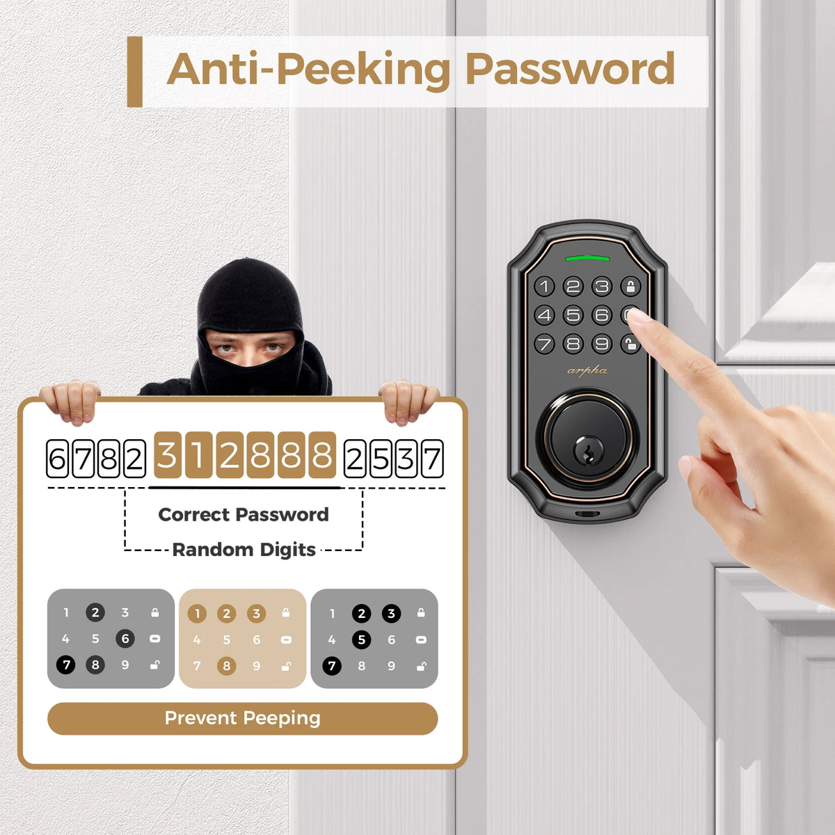 Smart WiFi Keyless Entry Electronic Deadbolt With Auto Lock Function