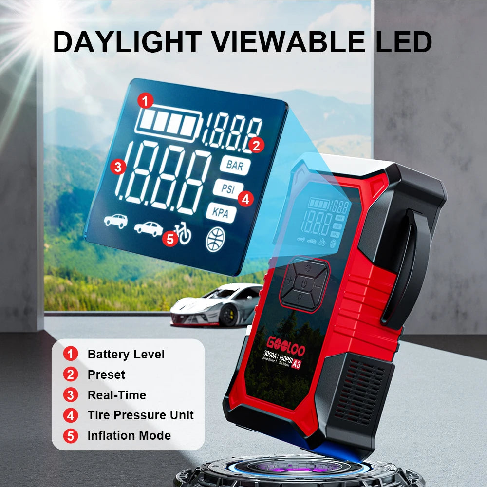GOOLOO A3 3000A Portable Jump Starter With Air Compressor