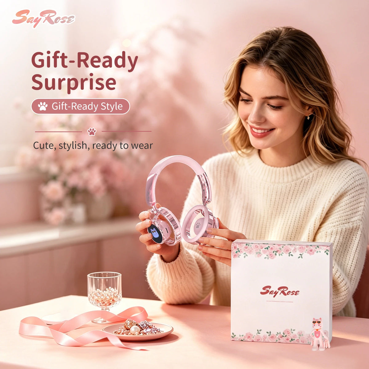 SayRose Cat Ear Open Back Bluetooth Wireless Headphones \
