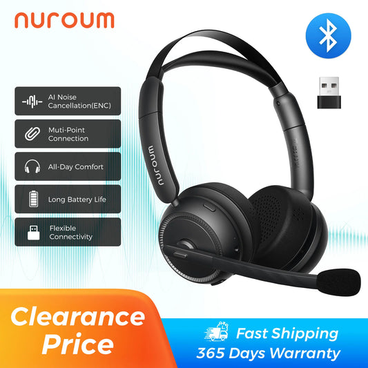Nuroum Bluetooth Wireless Headset Noise Cancelling Mic And USB Dongle