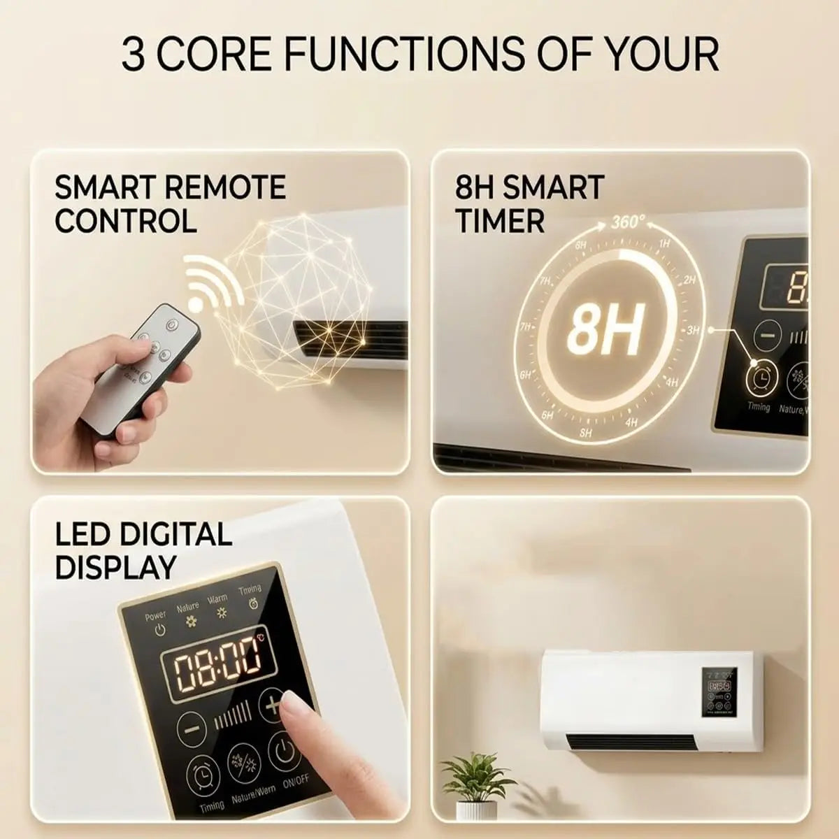 Wall Mounted Electric Heater And Fan With Remote Control