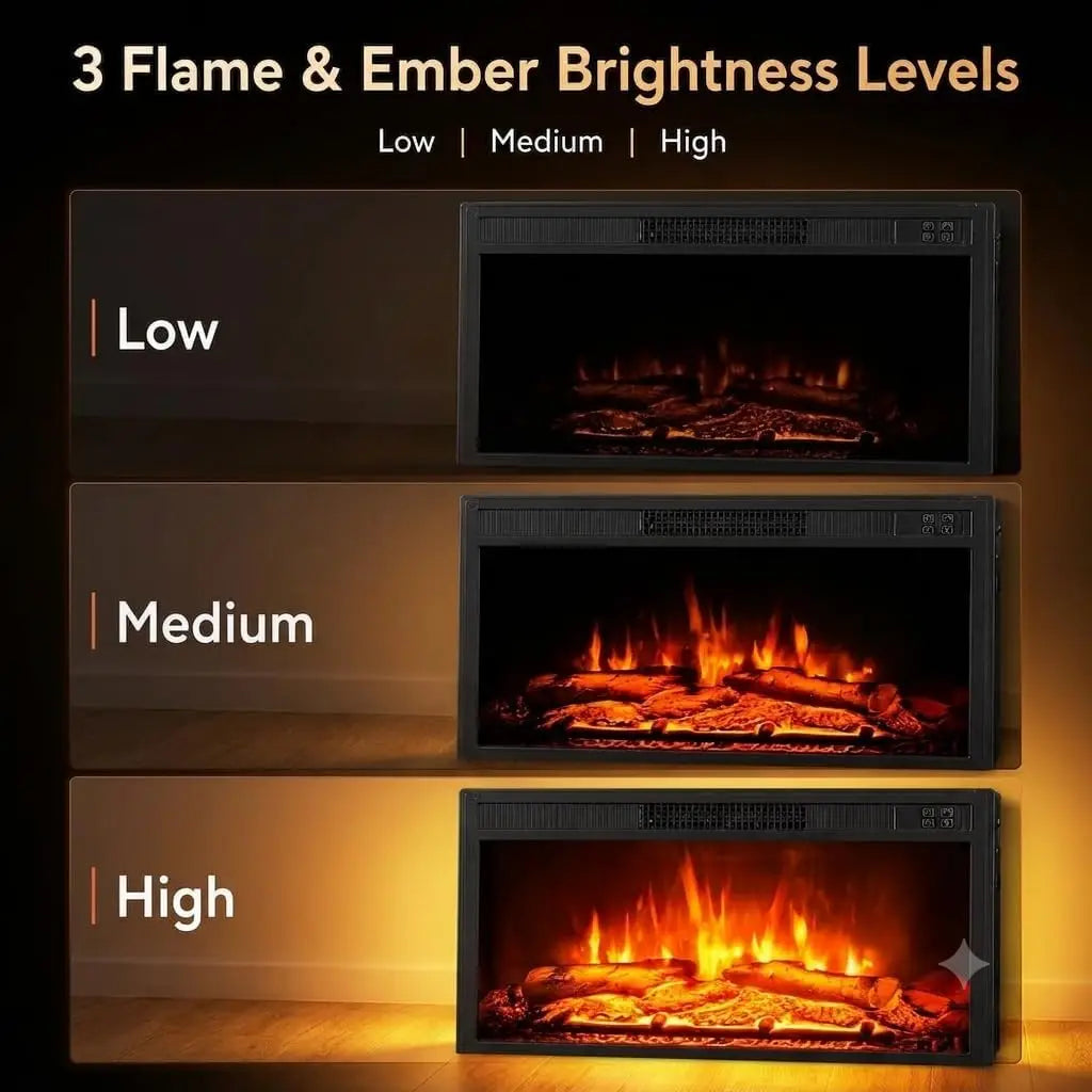 Recessed Electric Fireplace Insert With Remote And Adjustable Flame Settings