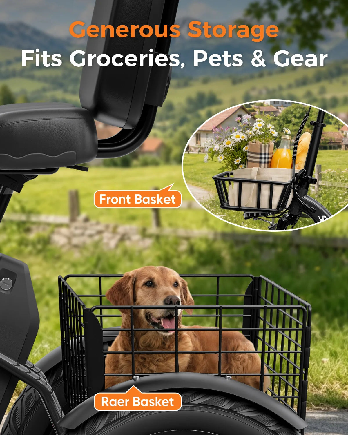Spacewalk 1200W Folding Electric Trike With Adult Cargo Basket
