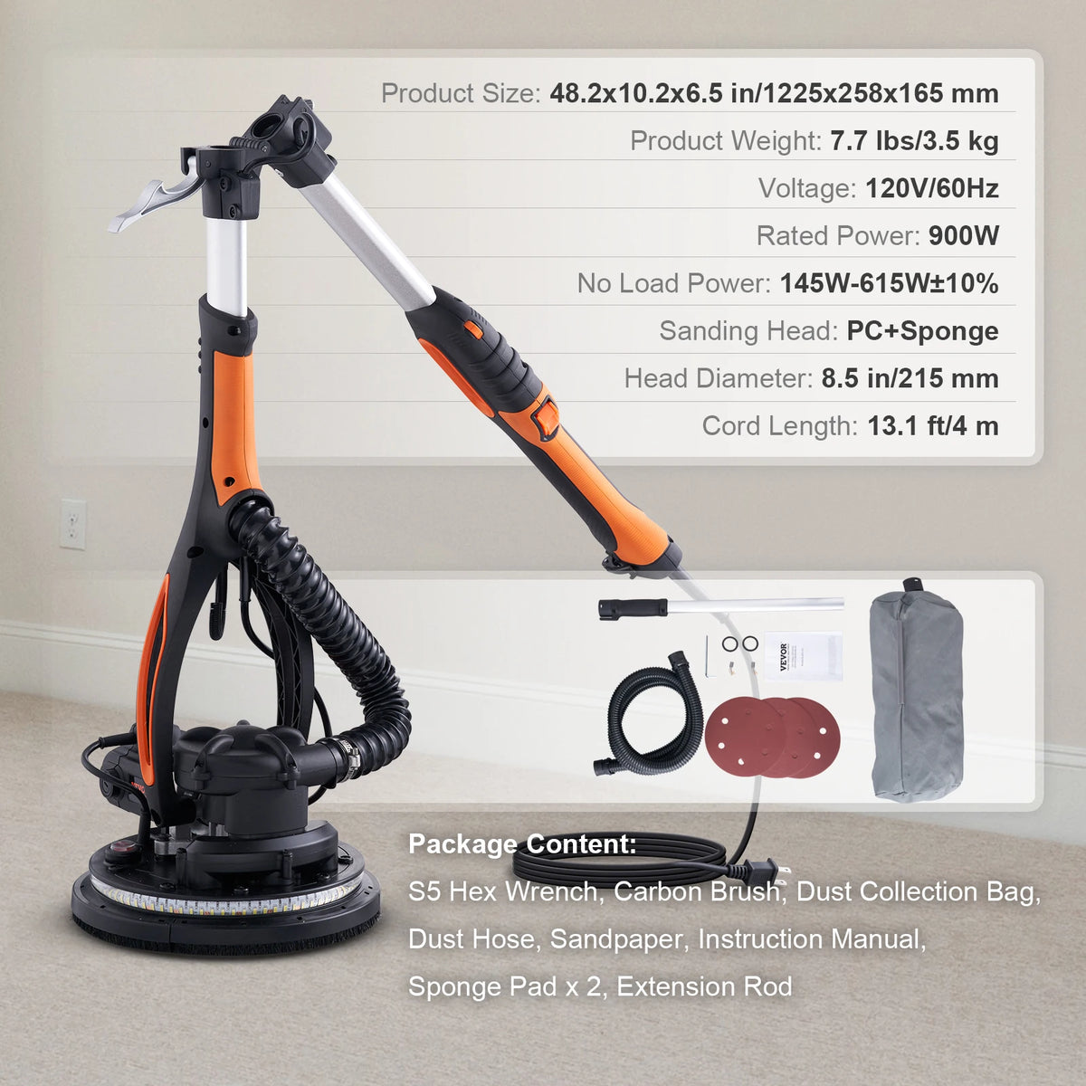 SucceBuy Electric Drywall Sander With Variable Speed And Self Suction Handle