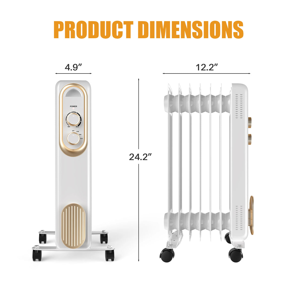 JHK 1500W Oil Filled Radiator Heater With Adjustable Thermostat