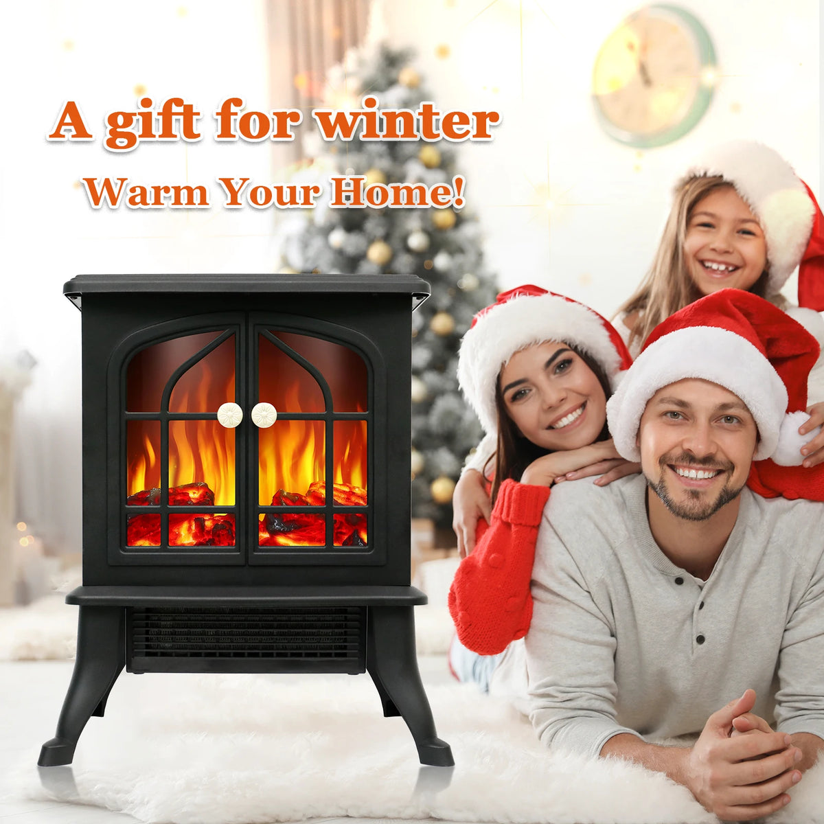 Electric Fireplace Heater With Realistic 3D Flame And Overheat Protection