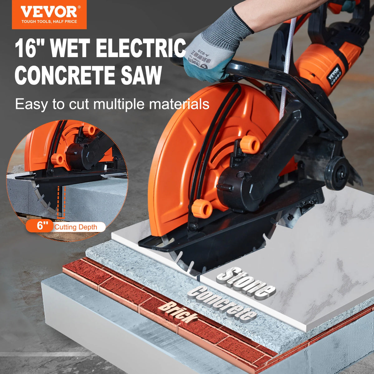 SucceBuy Electric Concrete Saw With Adjustable Depth Wet Cutting
