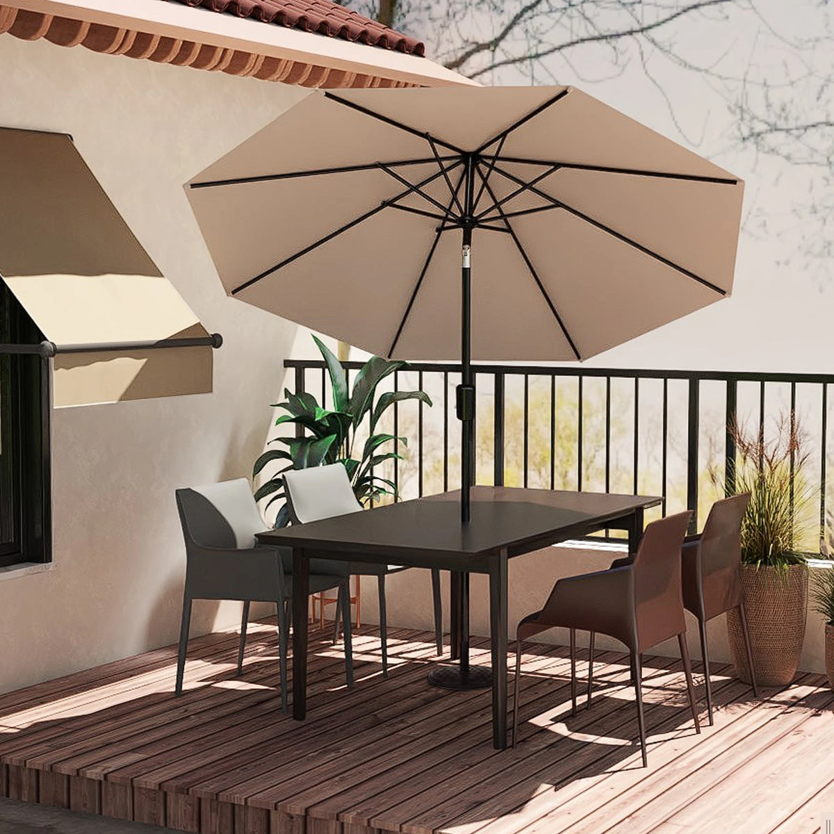 Patio Market Umbrella With Crank Lift Tilt And UV Protection