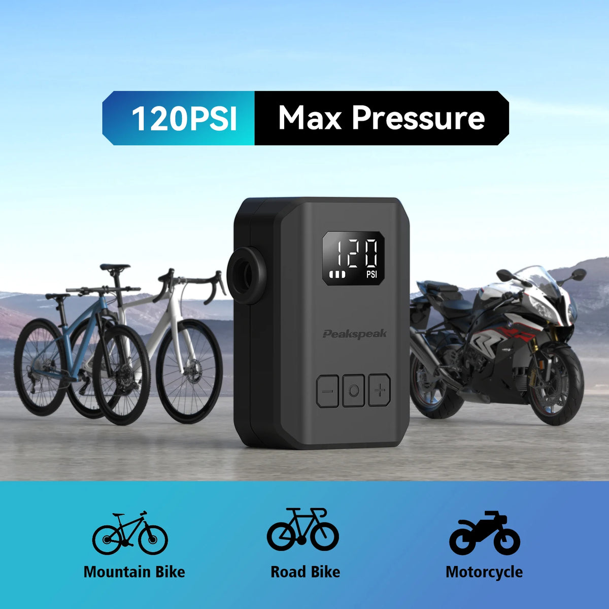 Peakspeak Cordless Electric Bike Tire Pump With LED Display