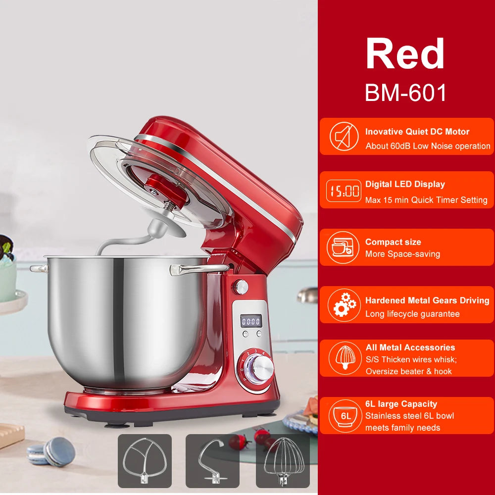 BioloMix 1200W Tilt Head Stand Mixer Dough Hook And Whisk