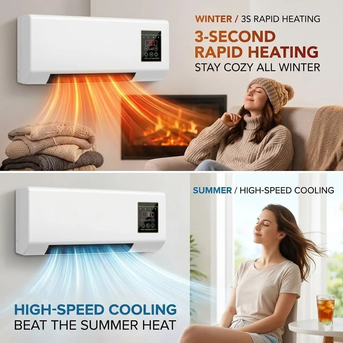 Wall Mounted Electric Heater And Fan With Remote Control