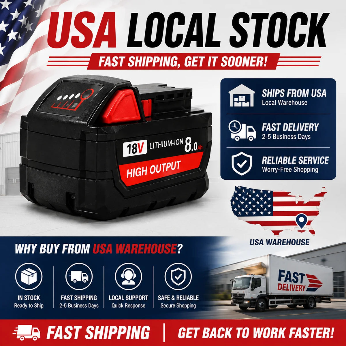 Replacement Battery Compatible With Milwaukee M18 Power Tools