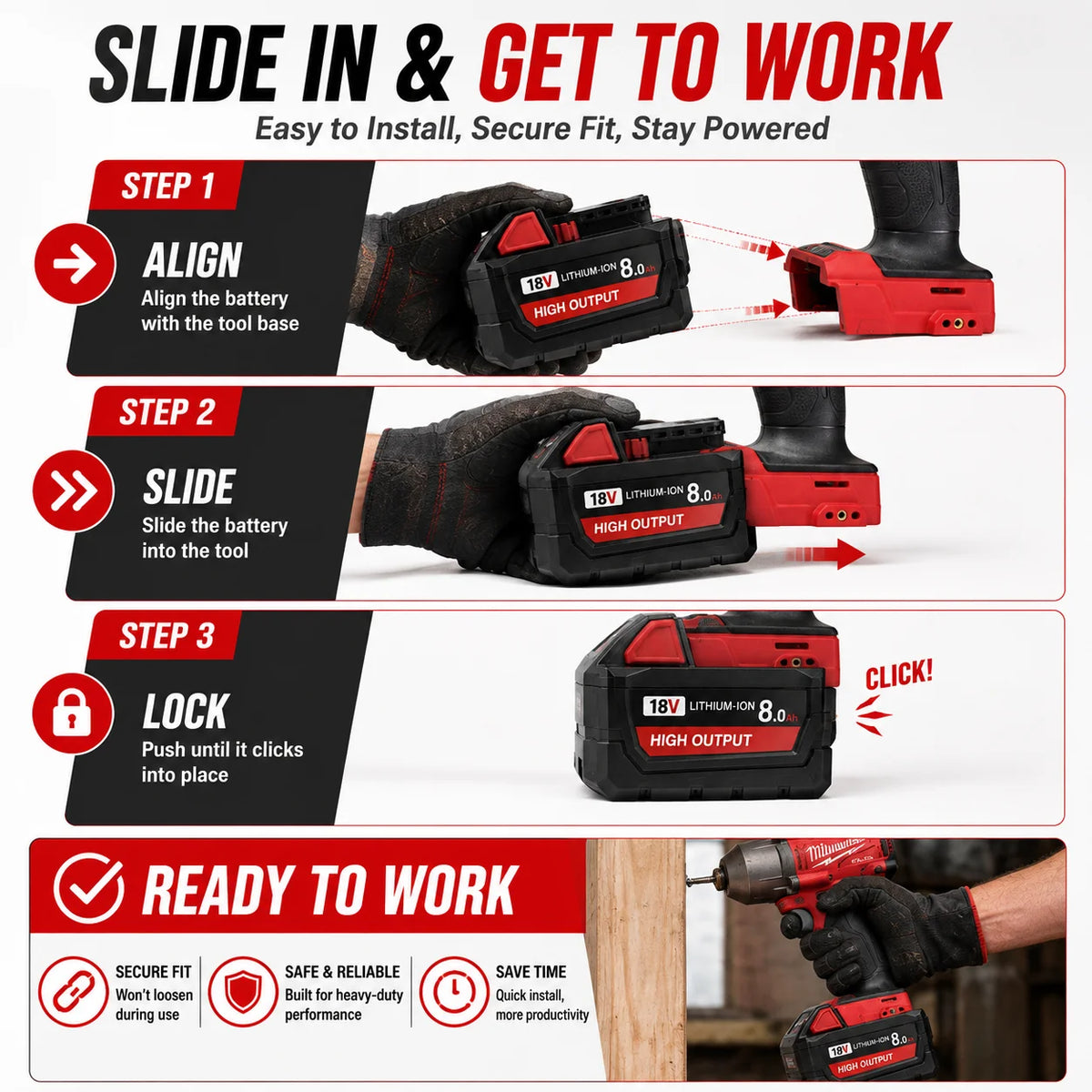 Replacement Battery Compatible With Milwaukee M18 Power Tools