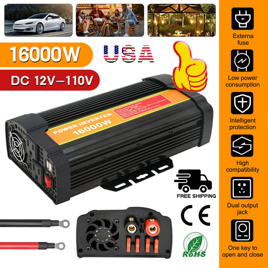 16000W Car Power Inverter Pure Sine Wave Converter Portable